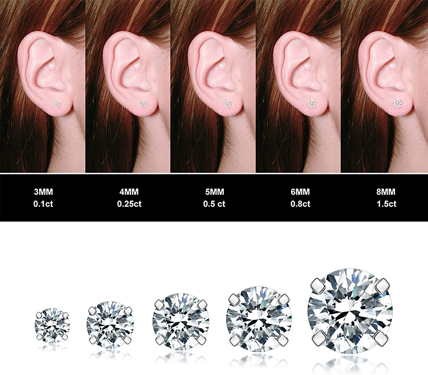 5 Pairs Stud Earrings Set, Hypoallergenic Cubic Zirconia 316L Earrings Stainless Steel CZ Earrings 3-8mm, Rose Gold …