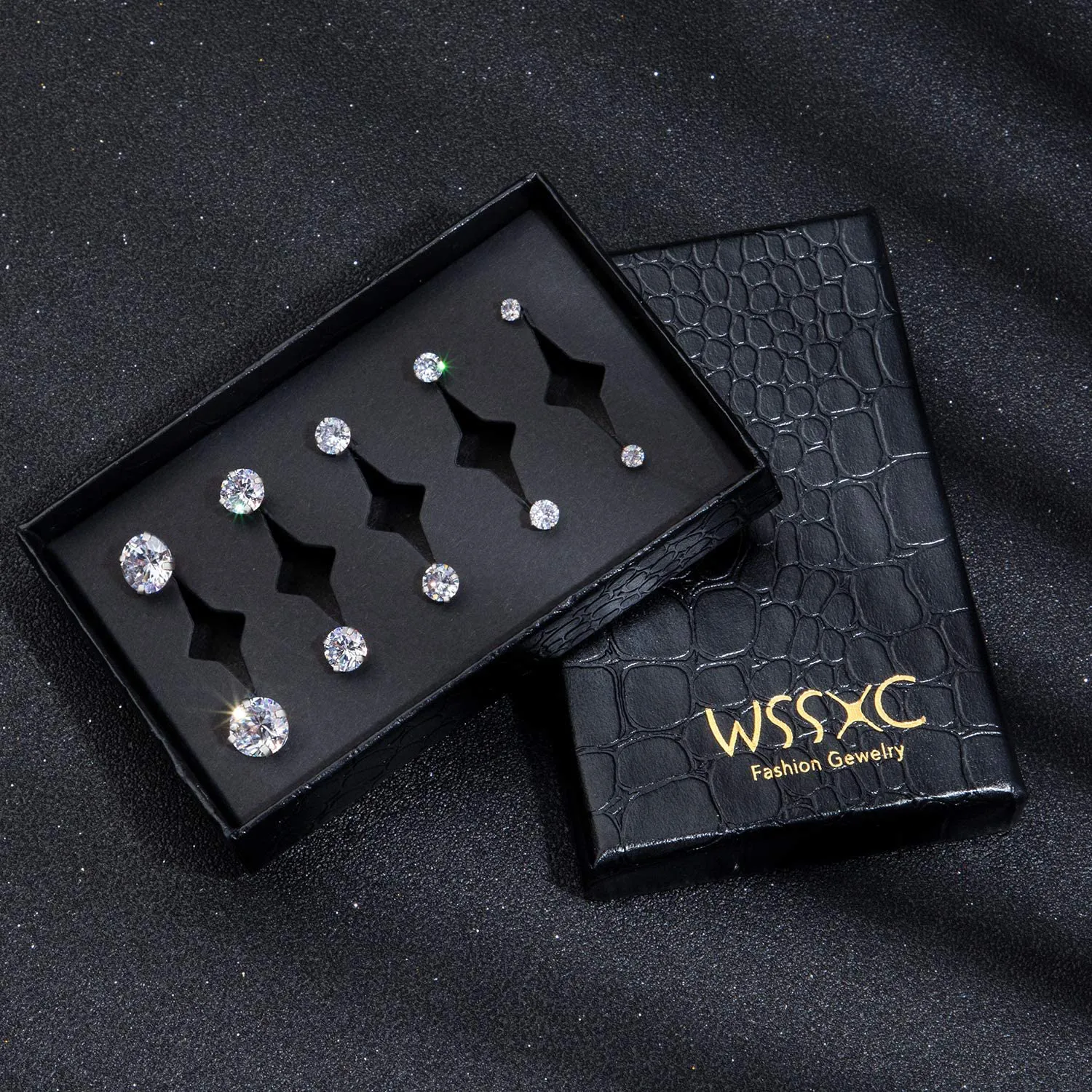 5 Pairs Stud Earrings Set, Hypoallergenic Cubic Zirconia 316L Earrings Stainless Steel CZ Earrings 3-8mm, Rose Gold …
