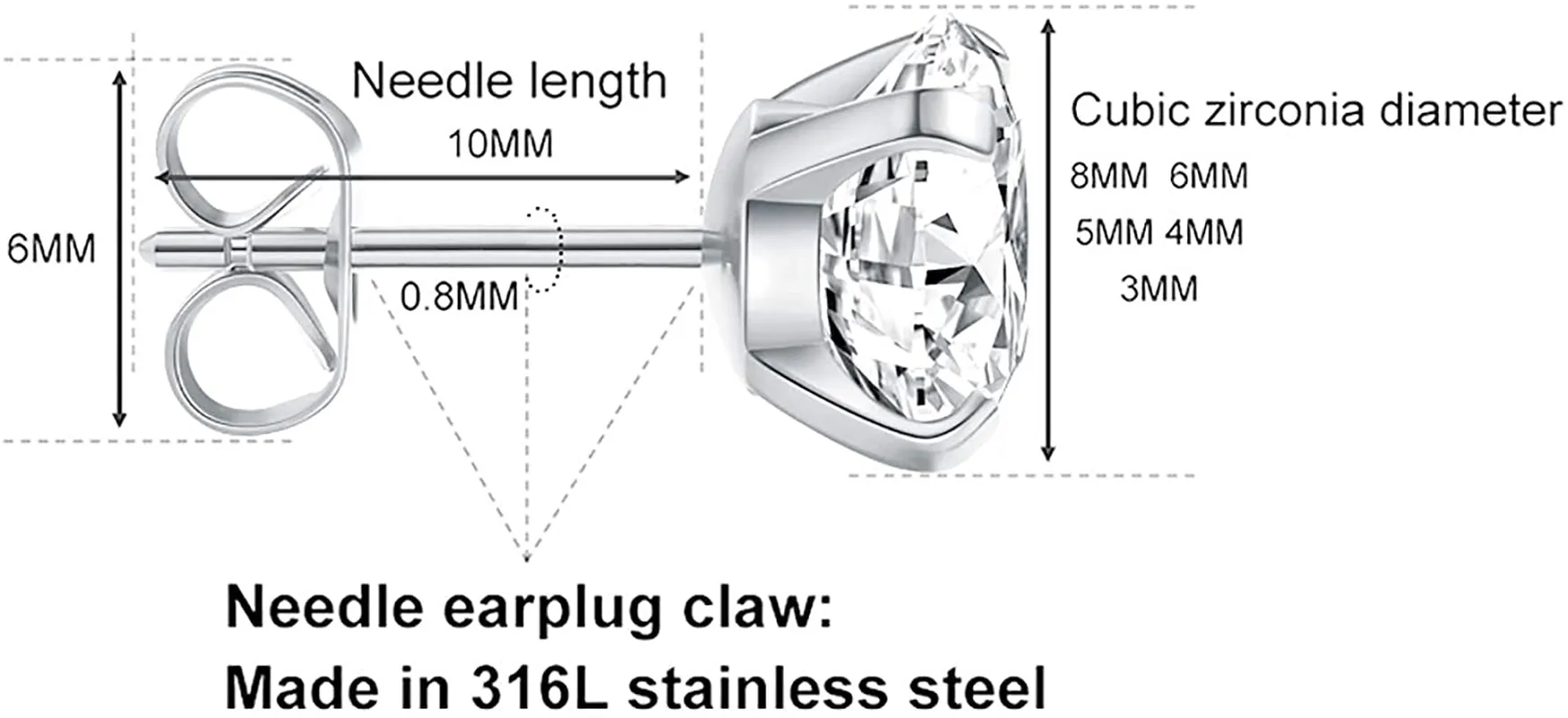 5 Pairs Stud Earrings Set, Hypoallergenic Cubic Zirconia 316L Earrings Stainless Steel CZ Earrings 3-8mm, Rose Gold …