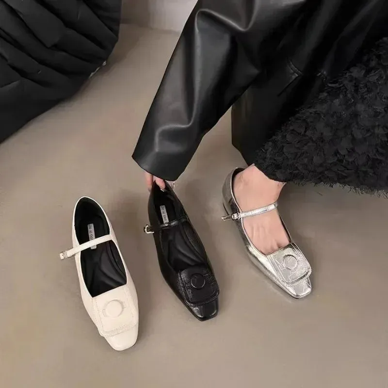 binfenxie  -  Spring and Summer Female Low Heel Shoes Fashion Black Small Leather Shoes Thick Heels Mary Jane Loafers Elegant Women's Shoes