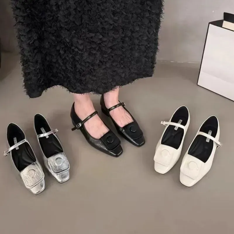binfenxie  -  Spring and Summer Female Low Heel Shoes Fashion Black Small Leather Shoes Thick Heels Mary Jane Loafers Elegant Women's Shoes