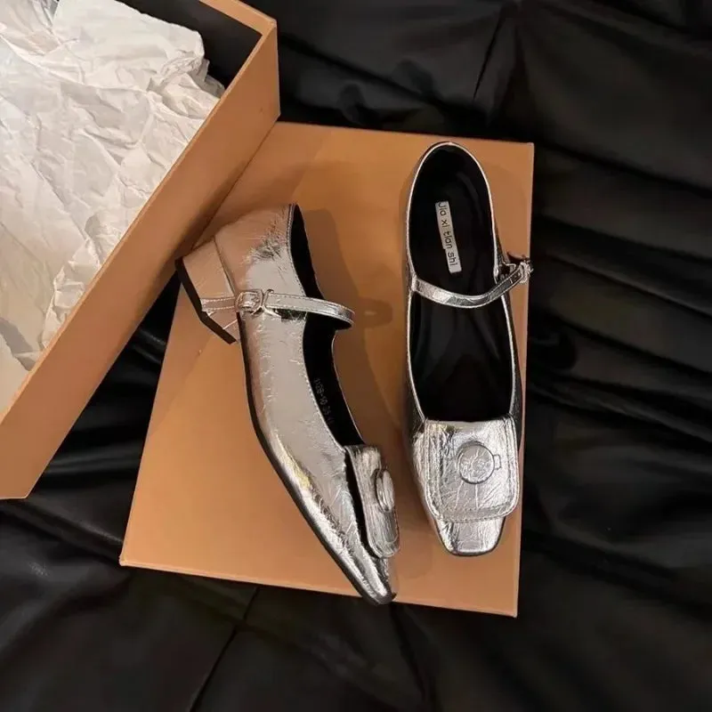 binfenxie  -  Spring and Summer Female Low Heel Shoes Fashion Black Small Leather Shoes Thick Heels Mary Jane Loafers Elegant Women's Shoes