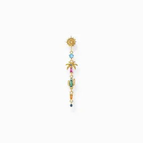 Charming Sterling Silver Gold Plated Colourful Sun, Palm Tree & Cactus Single Earring H2286-488-7