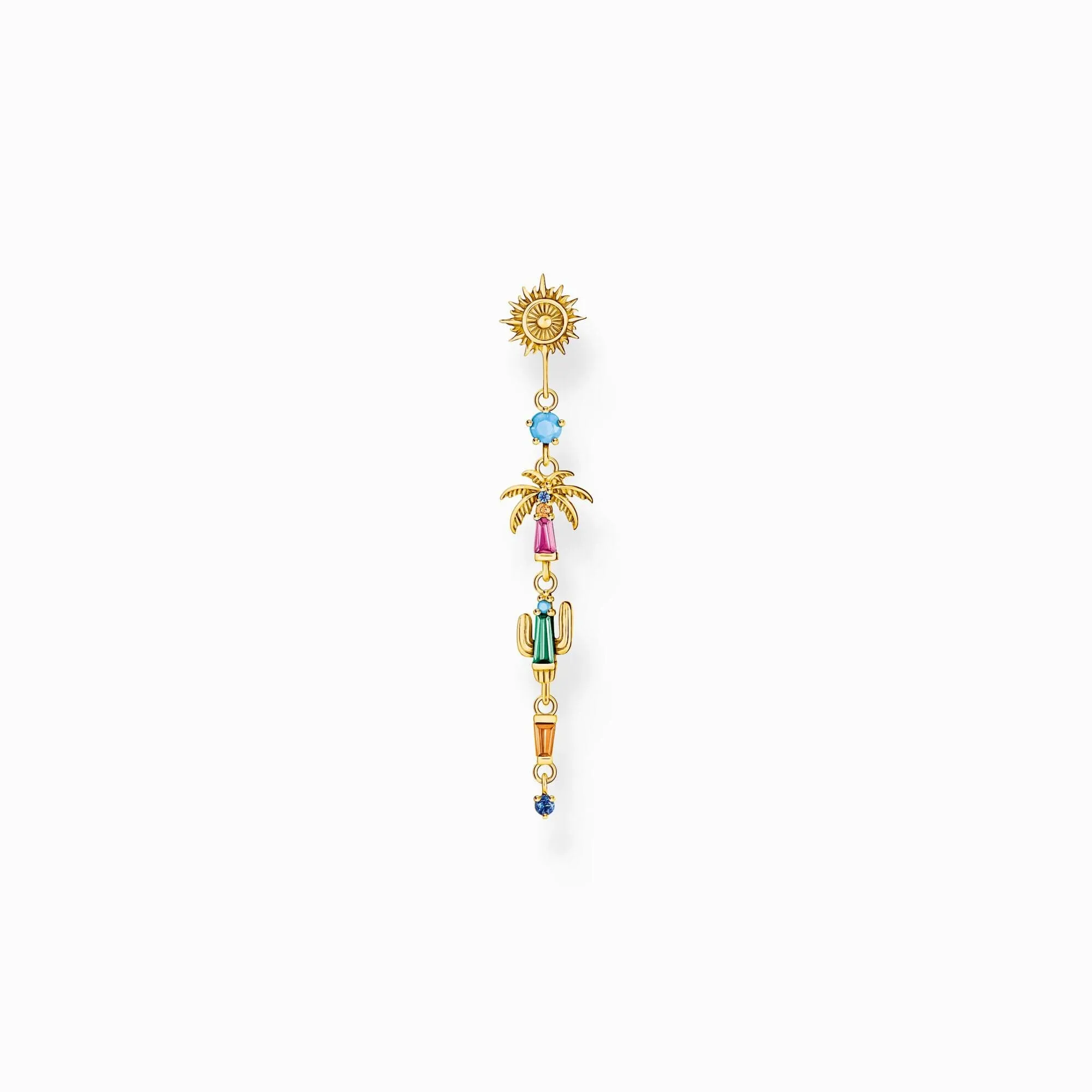 Charming Sterling Silver Gold Plated Colourful Sun, Palm Tree & Cactus Single Earring H2286-488-7