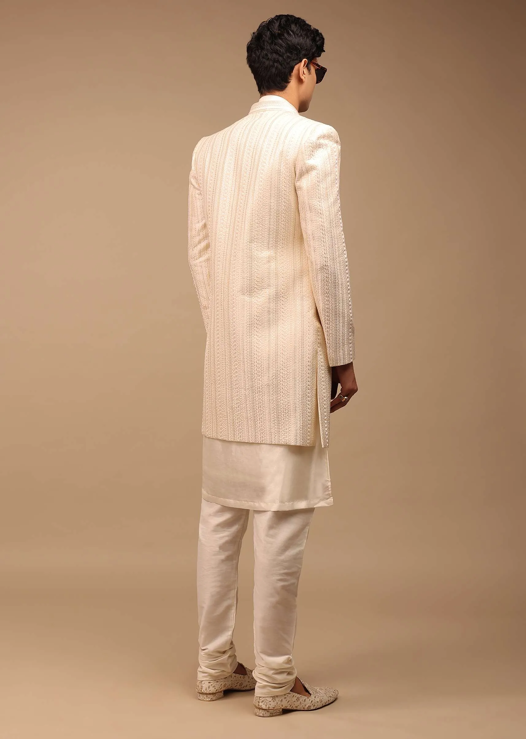 Cream Sherwani With Detailed Resham Work
