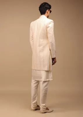 Cream Sherwani With Detailed Resham Work