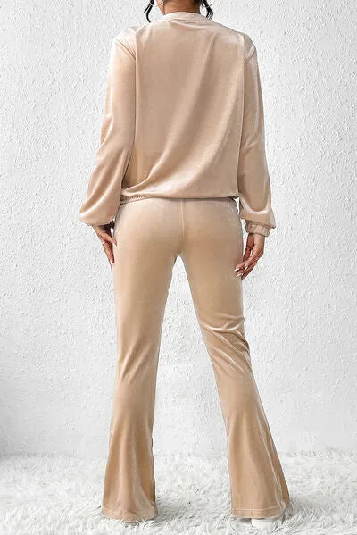 Elegant Tan Surplice Slit Pants Outfit