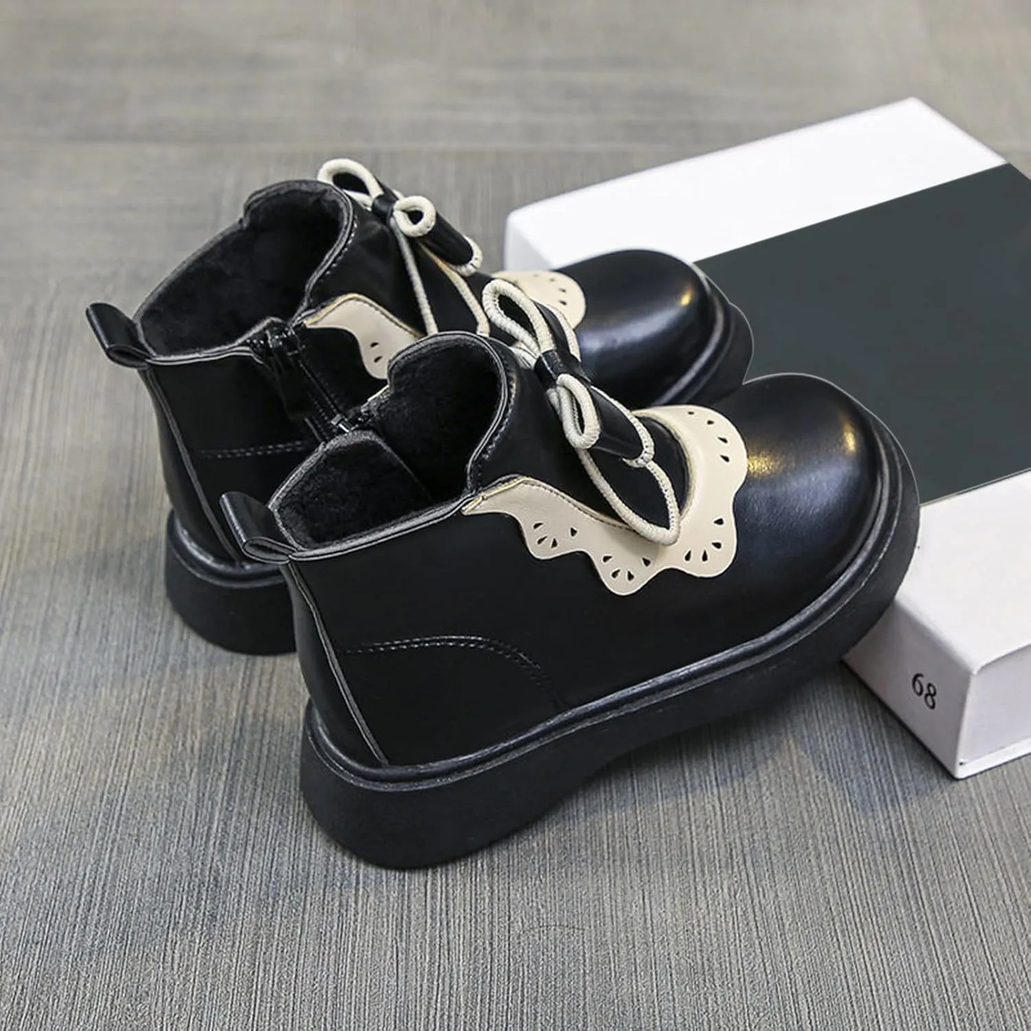 Girls Leather Ankle Boots Bowknot Warm Snow Shoes Baby Infant Non Slip Round Toe Warm Booties with Side Zipper