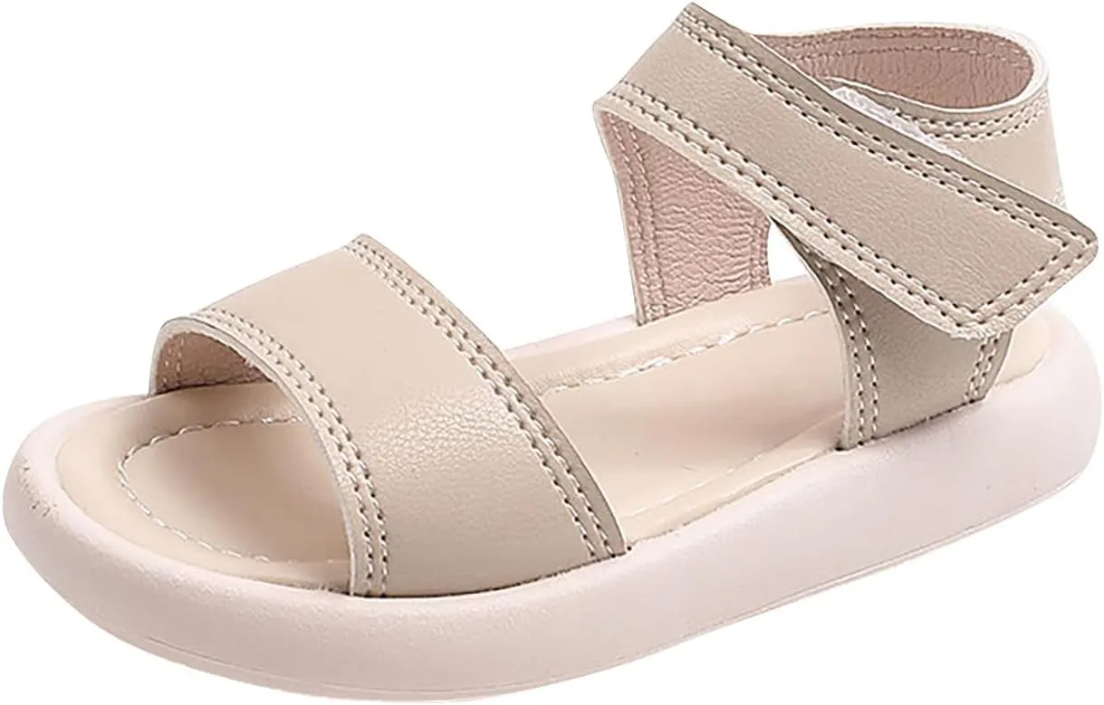 Girls Sandals Lightweight Open Toe Two Adjustable Strapped Casual Sandals with Hook and Loop for Toddler Kids