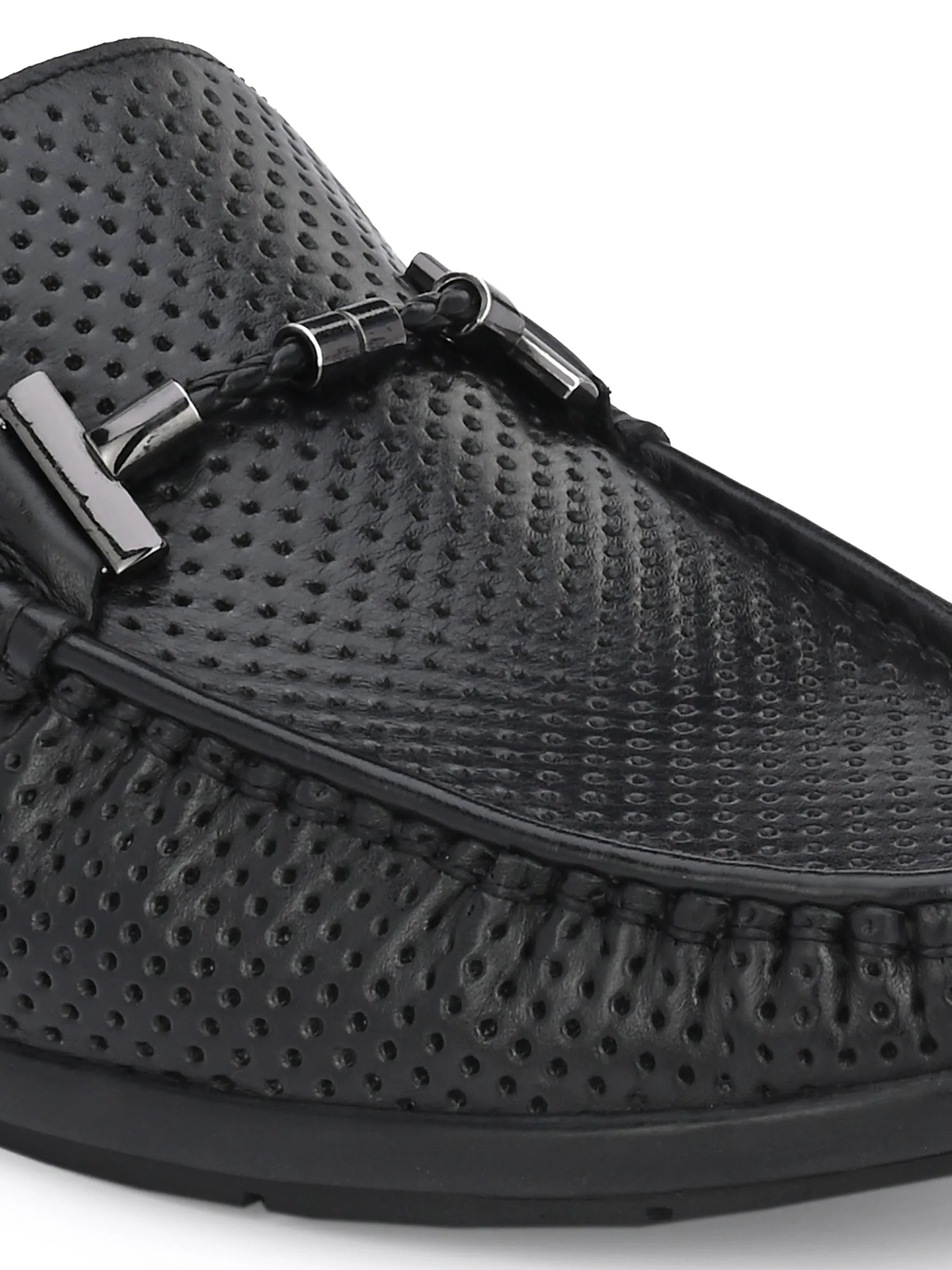 Hitz Men's Black Leather Loafer Shoes