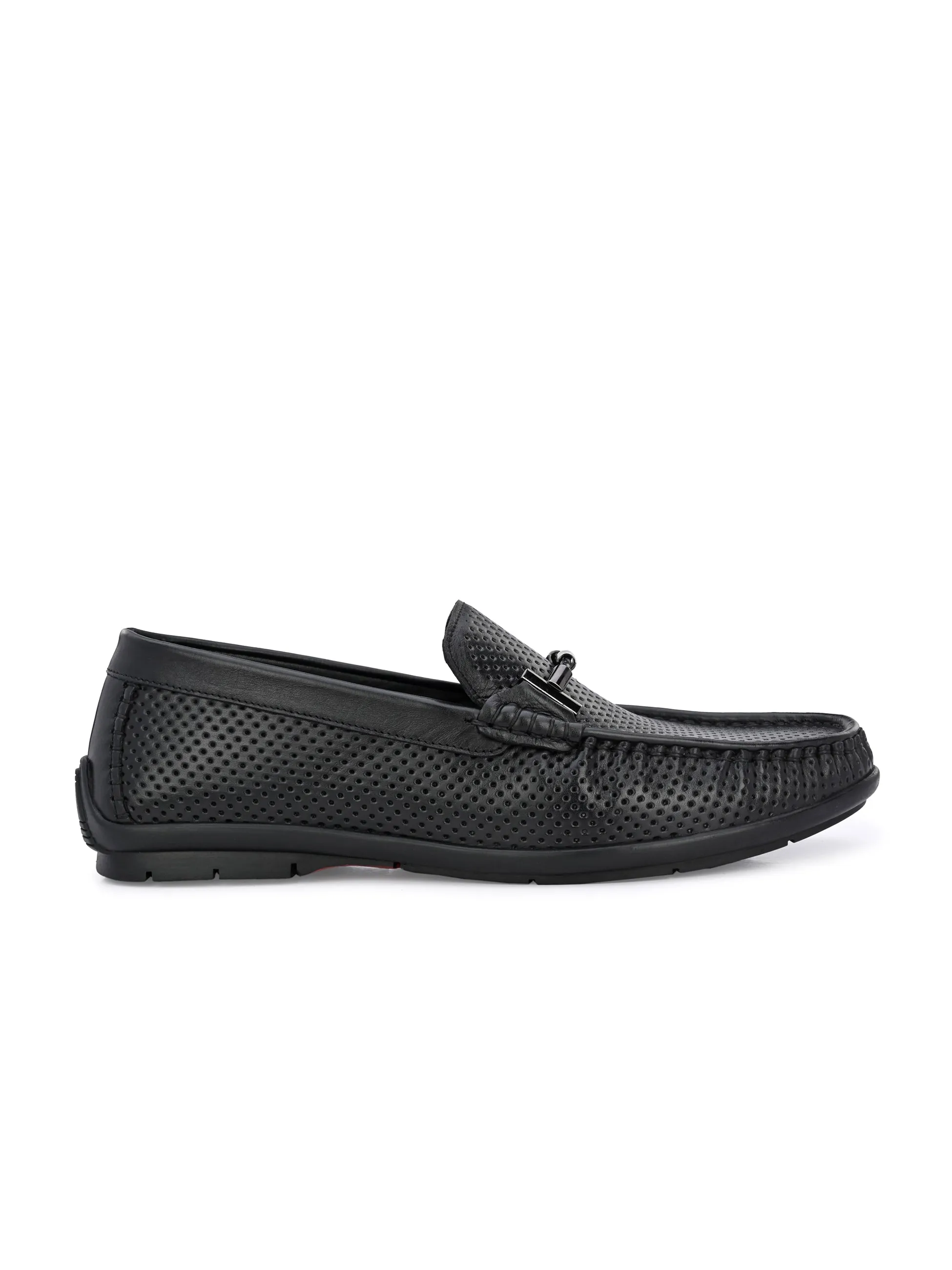 Hitz Men's Black Leather Loafer Shoes