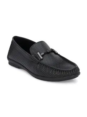 Hitz Men's Black Leather Loafer Shoes