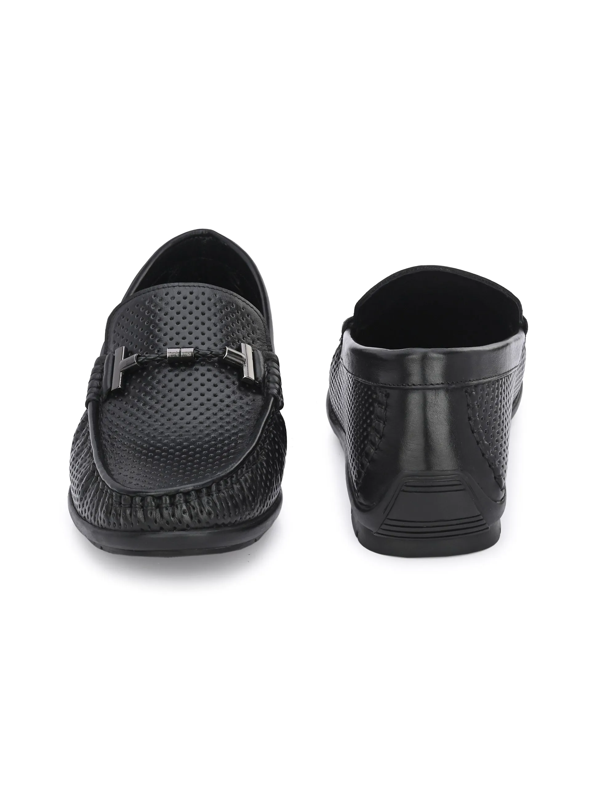 Hitz Men's Black Leather Loafer Shoes