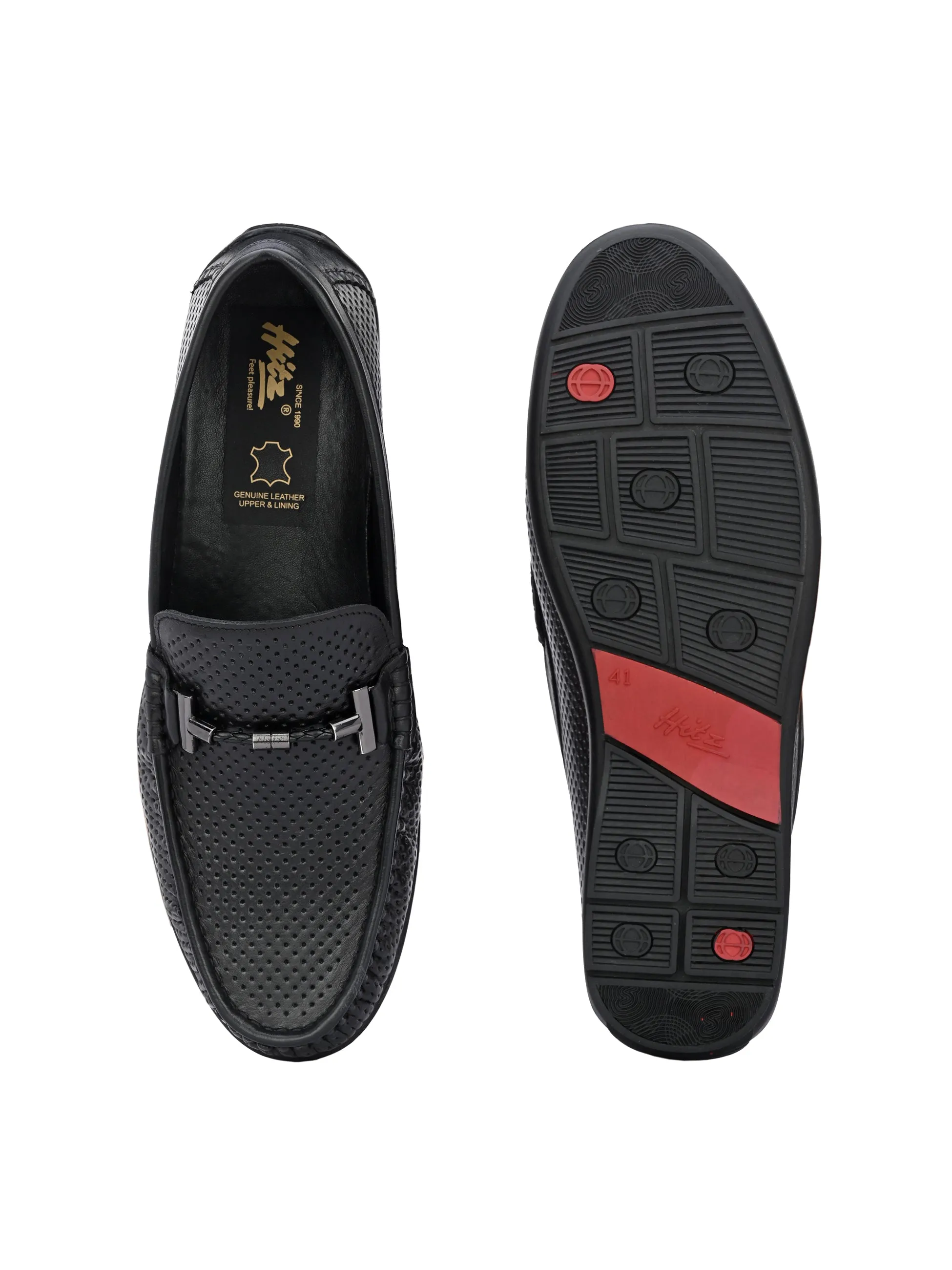 Hitz Men's Black Leather Loafer Shoes