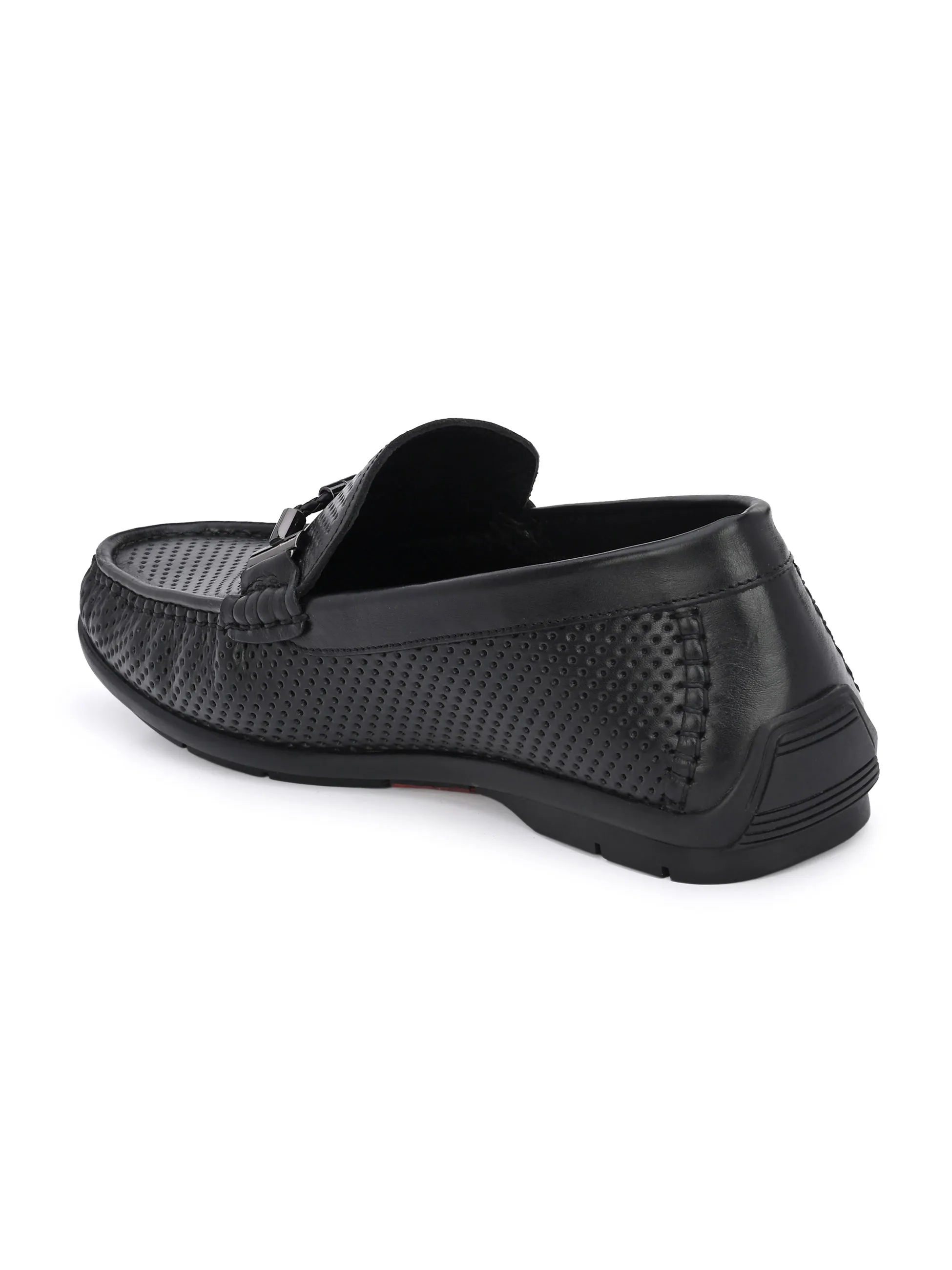 Hitz Men's Black Leather Loafer Shoes