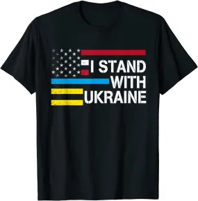 I Stand with Ukraine American Flag Ukrainian Flag T-Shirt