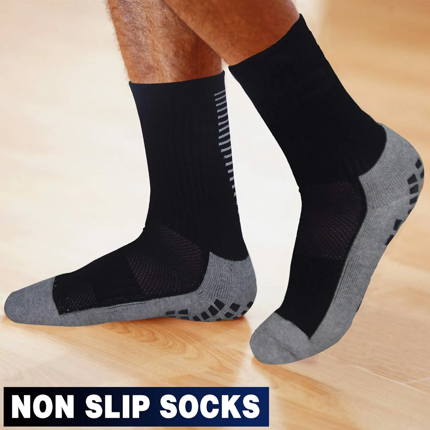 JHM Grip Non Slip Anti Slip Non Skid Slipper Sport Athletic Socks for Men and Women for US shoe sizes 6-12