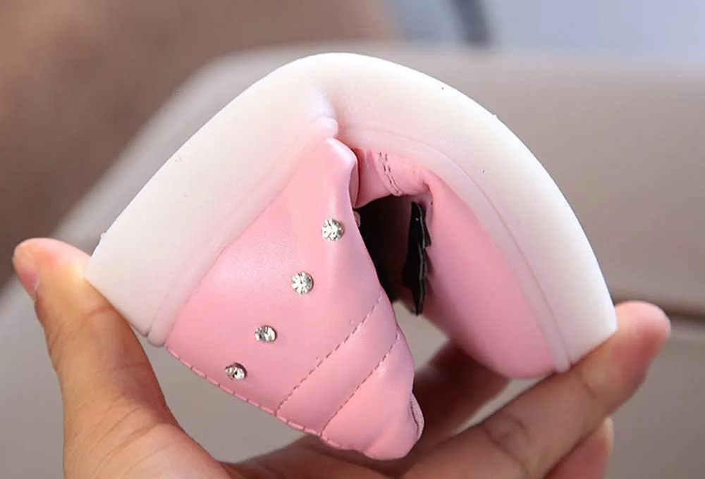 Kids Girls LED Bowknot Boots High Top Leather Zipper Pearl Luminous Shoes Flashing Lightweight Non-Slip Walking Shoes