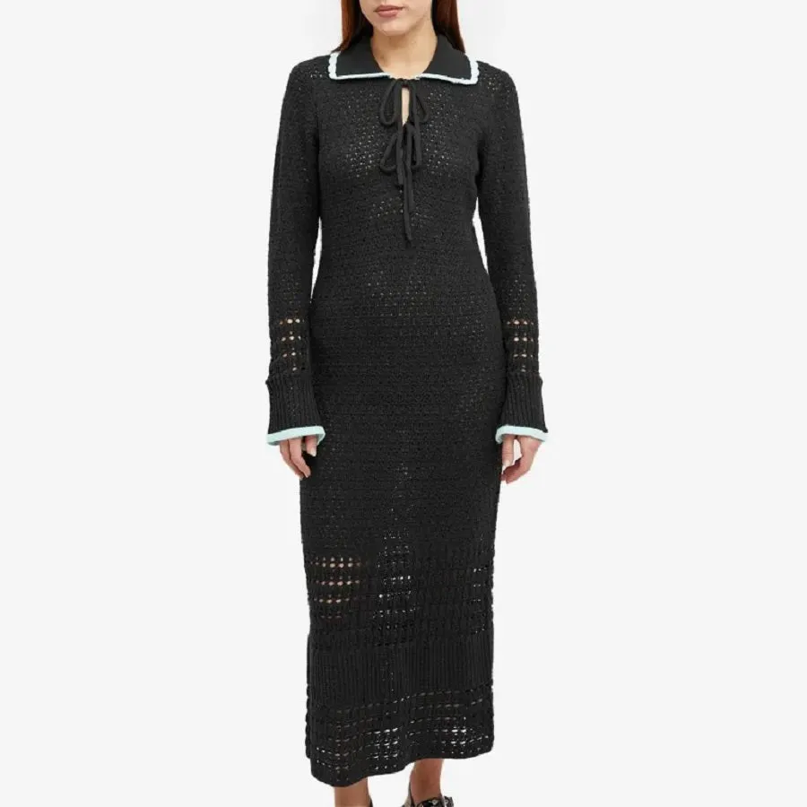 Kitri Delilah Black Mixed Crochet Knit Dress, black