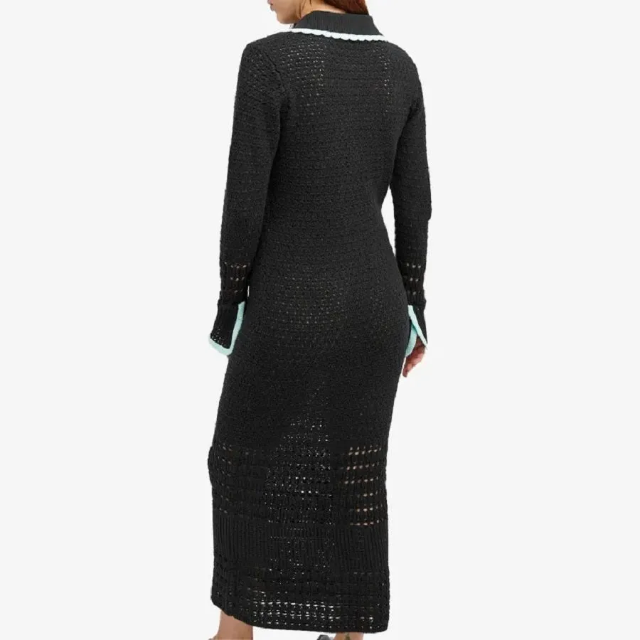 Kitri Delilah Black Mixed Crochet Knit Dress, black