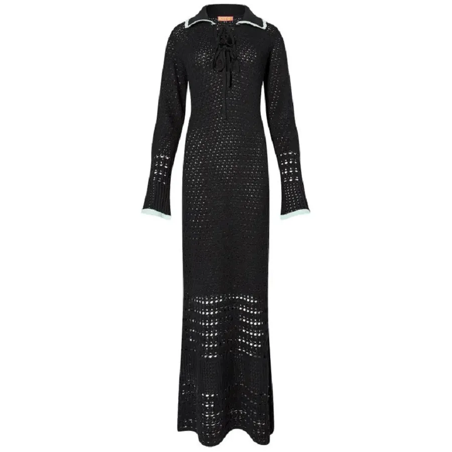 Kitri Delilah Black Mixed Crochet Knit Dress, black