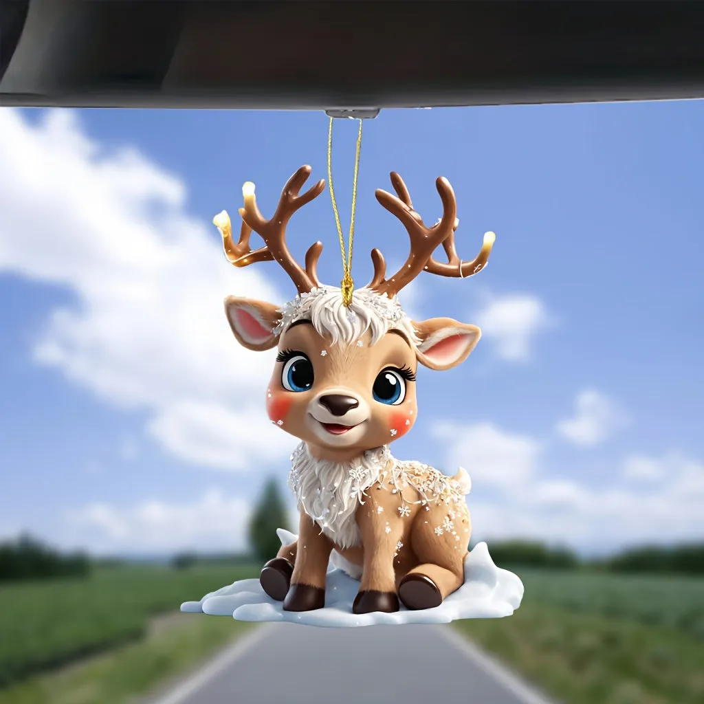 kkboxly Charming Acrylic Reindeer Youngsters with Christmas Lights - Perfect for Car & Tree Decor, Ideal for Halloween & Christmas Celebrations