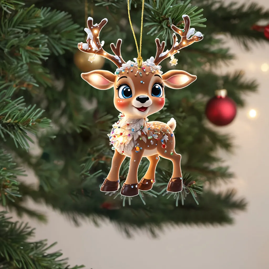 kkboxly Charming Acrylic Reindeer Youngsters with Christmas Lights - Perfect for Car & Tree Decor, Ideal for Halloween & Christmas Celebrations
