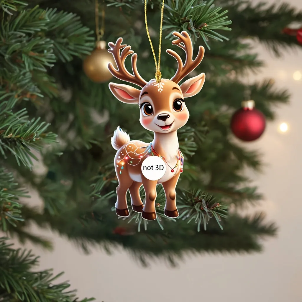 kkboxly Charming Acrylic Reindeer Youngsters with Christmas Lights - Perfect for Car & Tree Decor, Ideal for Halloween & Christmas Celebrations