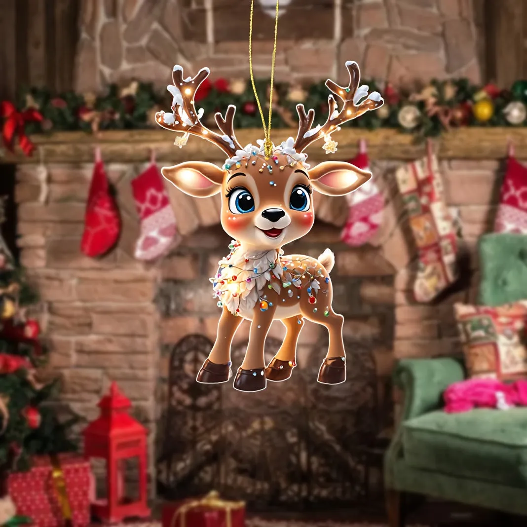 kkboxly Charming Acrylic Reindeer Youngsters with Christmas Lights - Perfect for Car & Tree Decor, Ideal for Halloween & Christmas Celebrations