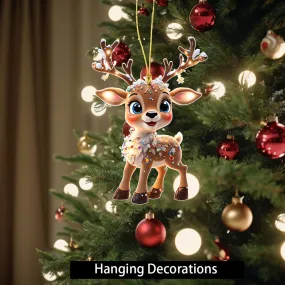 kkboxly Charming Acrylic Reindeer Youngsters with Christmas Lights - Perfect for Car & Tree Decor, Ideal for Halloween & Christmas Celebrations