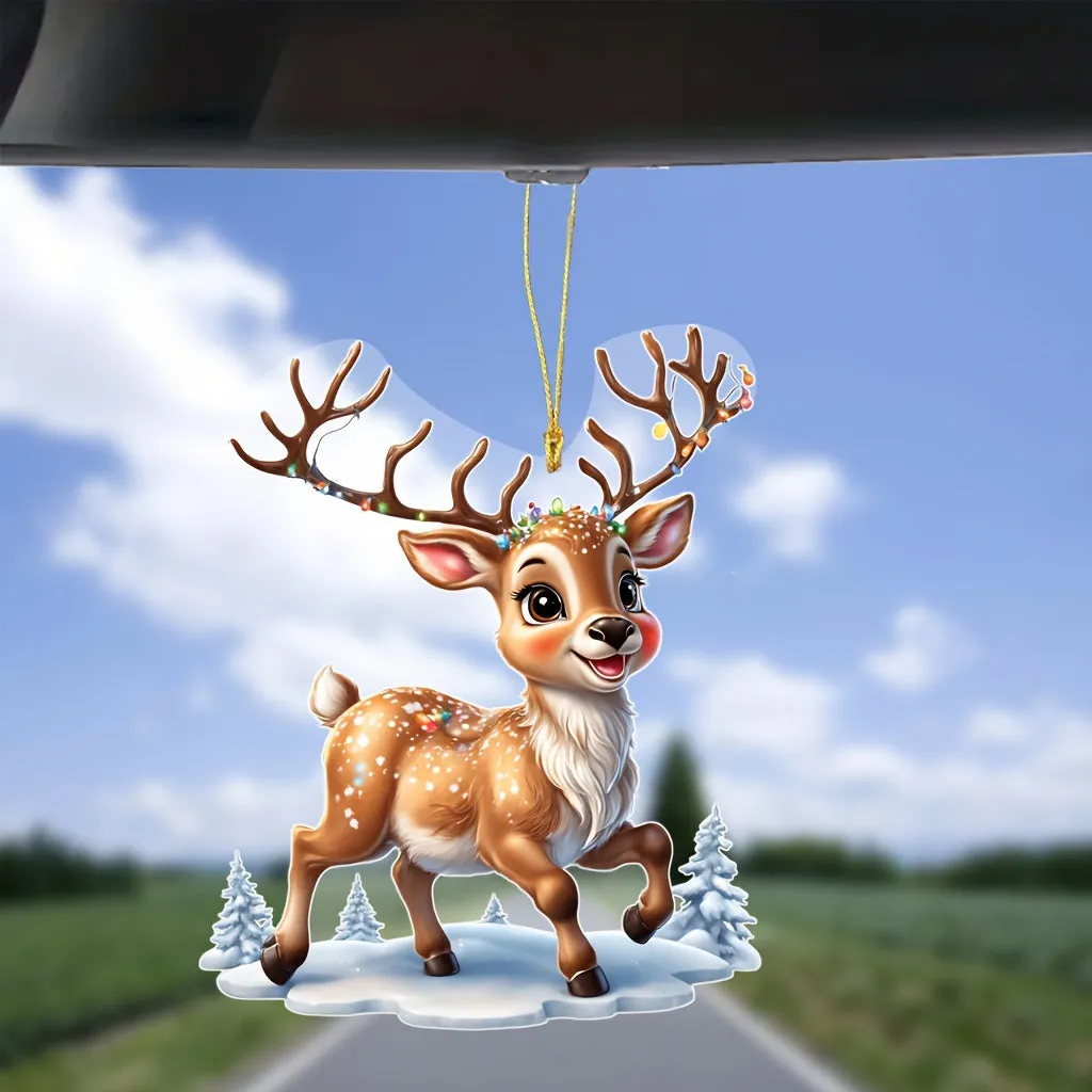 kkboxly Charming Acrylic Reindeer Youngsters with Christmas Lights - Perfect for Car & Tree Decor, Ideal for Halloween & Christmas Celebrations