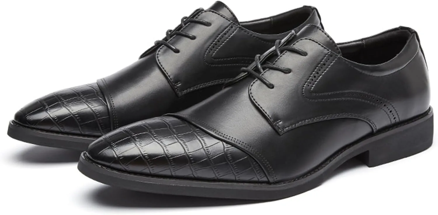 Mens Classic Formal Oxford Shoes, Leather Tuxedo Wedding Business Dress Shoes Non Slip Pointed Toe Genuine Leather Elegant Comfortable