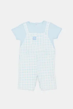Newborn White And Blue Dungaree With Pocket (2 Piece)