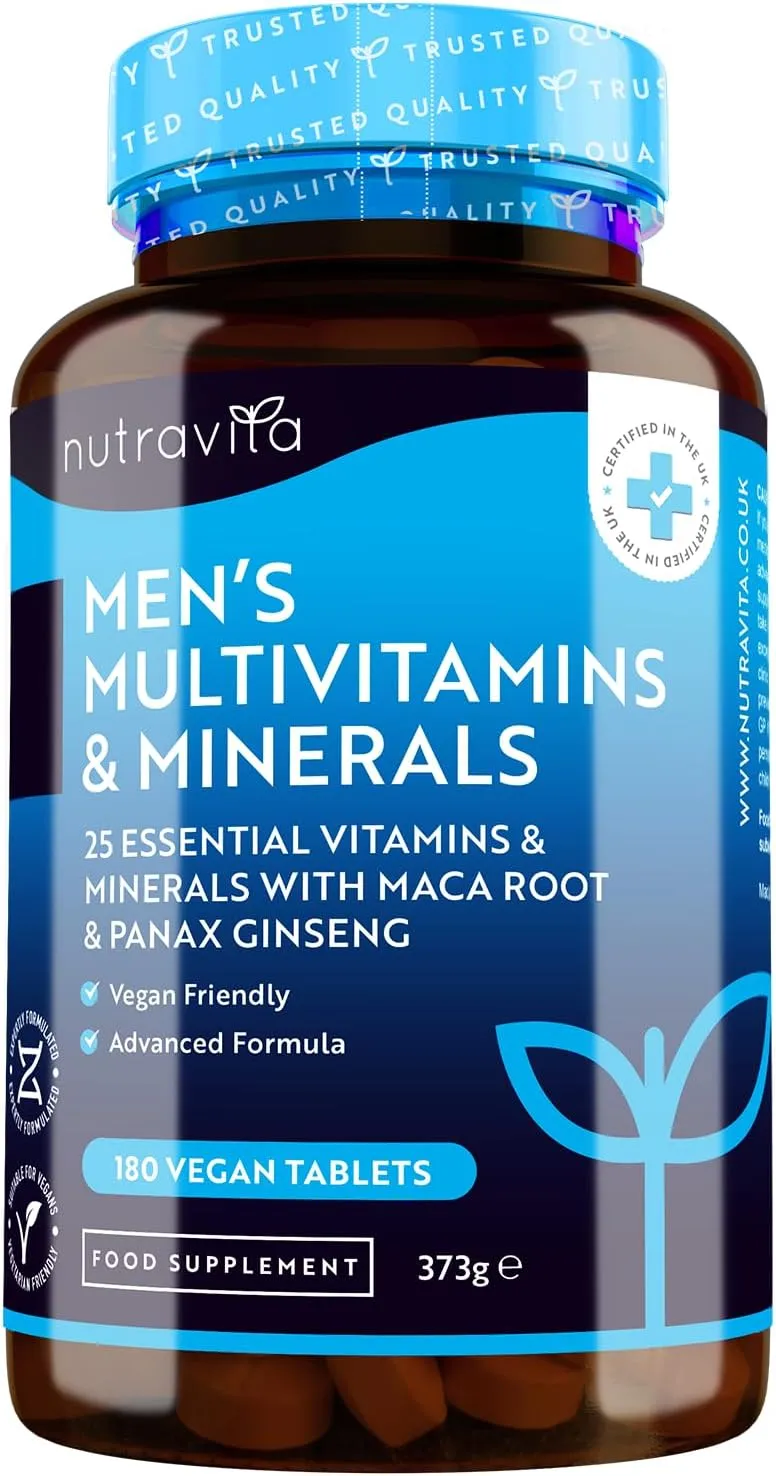 Nutravita High Dose Men's Multivitamins & Minerals - 180 Vegan Tablets with Maca Root & Panax Ginseng