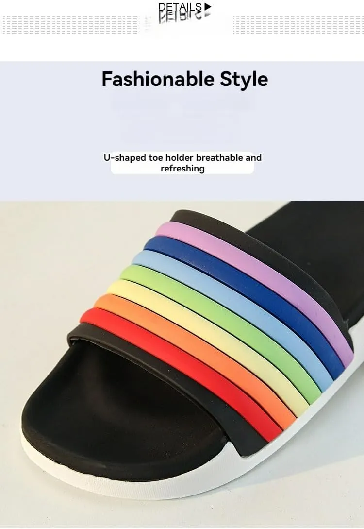 Rainbow Shower Flip Flops for Women, Fashionable, Colorful, Non-Slip, Indoor-Outdoor Use