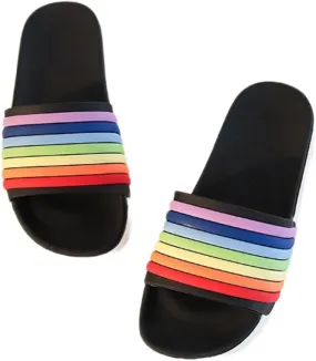 Rainbow Shower Flip Flops for Women, Fashionable, Colorful, Non-Slip, Indoor-Outdoor Use