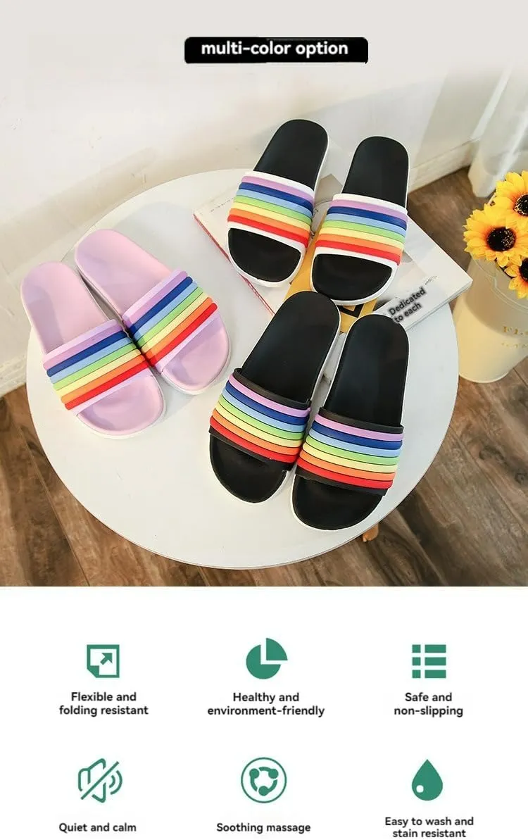 Rainbow Shower Flip Flops for Women, Fashionable, Colorful, Non-Slip, Indoor-Outdoor Use