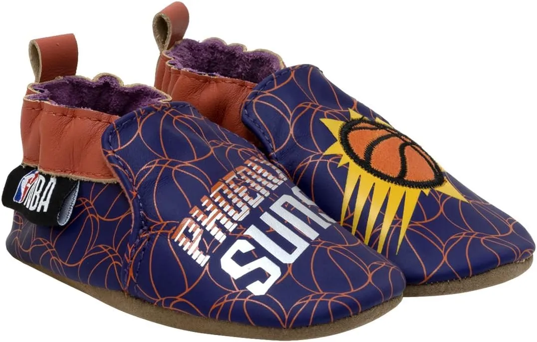 Robeez Baby Boys and Girls NBA Basketball Team Soft Soles Slip-Resistant Crib Shoes Slippers for Infant and Toddler, 0-24 Months