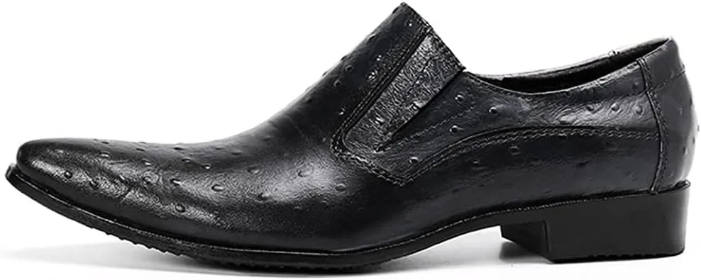 Santimon Mens Dress Loafer Genuine Leather Smoking Prom Slip On Pointed Toe Studded Tuxedo Driving Wedding Shoes