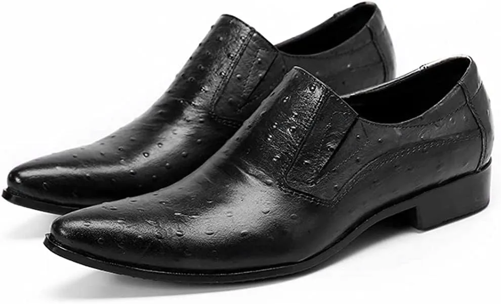 Santimon Mens Dress Loafer Genuine Leather Smoking Prom Slip On Pointed Toe Studded Tuxedo Driving Wedding Shoes