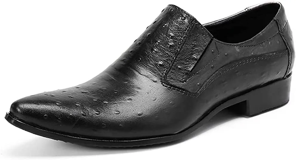 Santimon Mens Dress Loafer Genuine Leather Smoking Prom Slip On Pointed Toe Studded Tuxedo Driving Wedding Shoes