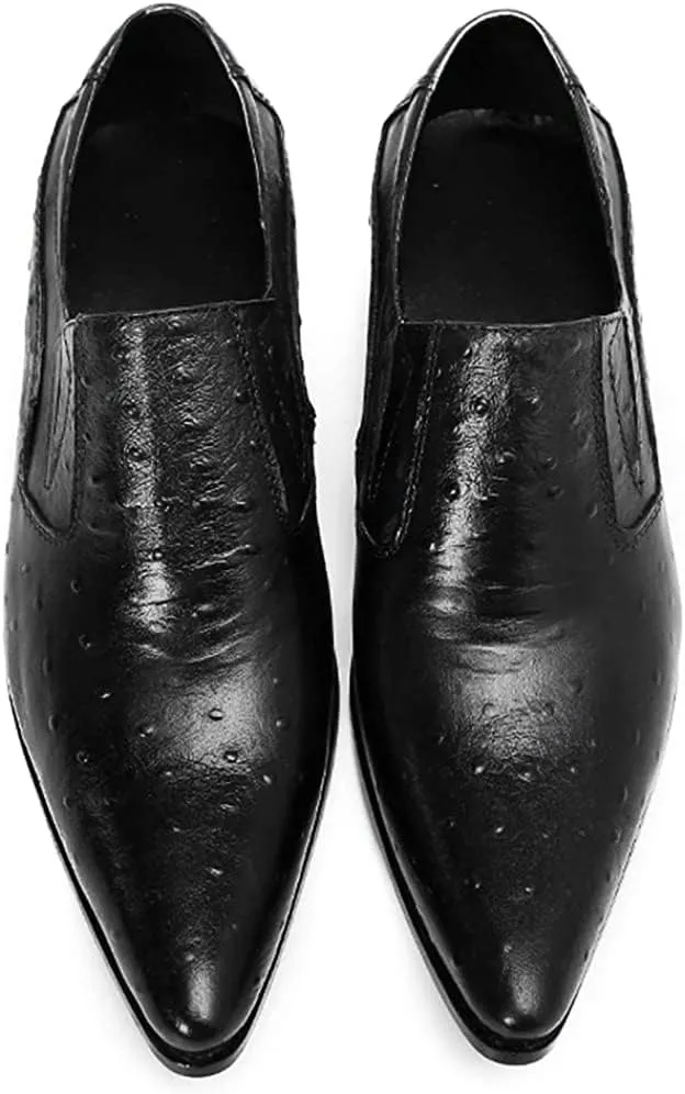 Santimon Mens Dress Loafer Genuine Leather Smoking Prom Slip On Pointed Toe Studded Tuxedo Driving Wedding Shoes
