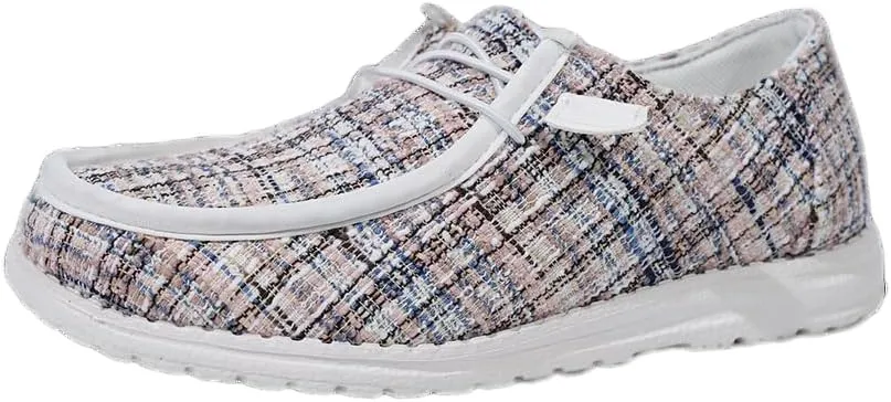 Shesnugin|Women's Black Fabric Slip On Casual Loafers Comfortable Lightweight Breathable Canvas Lace-Up Walking Flat Boat Shoes Ultralight Sole Wide Deck Shoes for Work and Traveling