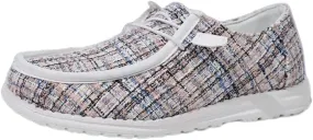 Shesnugin|Women's Black Fabric Slip On Casual Loafers Comfortable Lightweight Breathable Canvas Lace-Up Walking Flat Boat Shoes Ultralight Sole Wide Deck Shoes for Work and Traveling