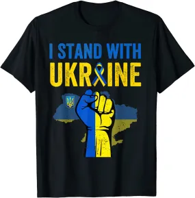 Support Ukraine I Stand with Ukraine Ribbon Flag T-Shirt