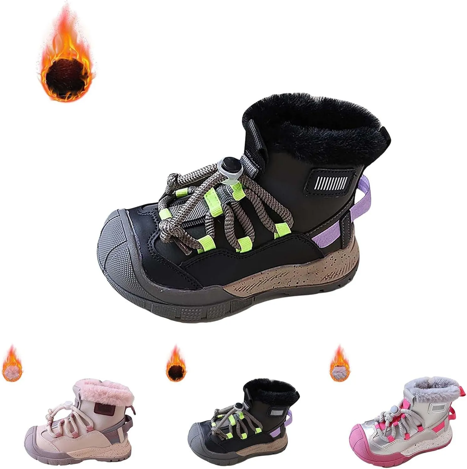 Toddler Kids Snow Boots Warm Comfortable Non Slip Mid Calf Outdoor Cozy Sole Soft Platform Adjustable Strap Shoes