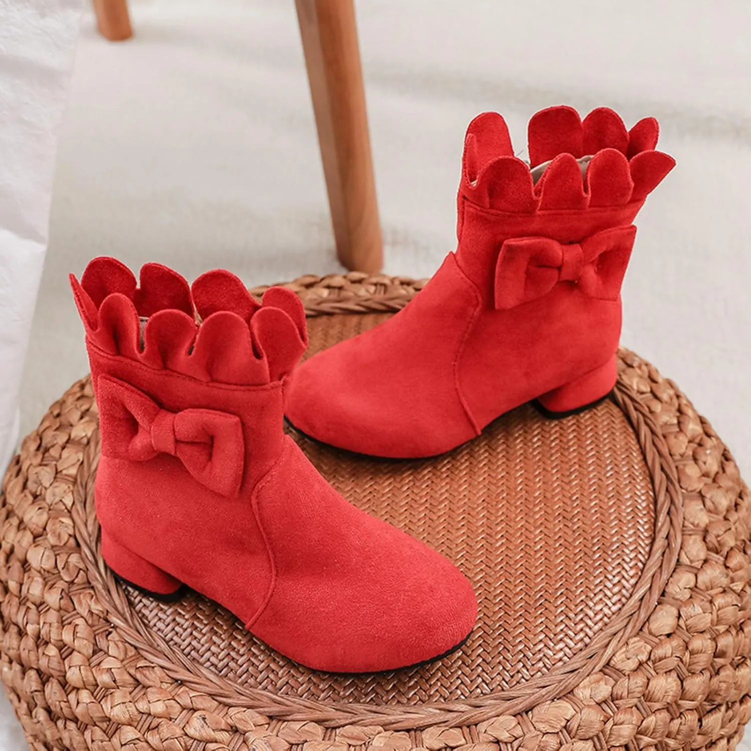 Toddler/Little Girls Sweet Short Ankle Boots Bowknot Side Zipper Low Heel Dress Booties Fashion Toddler Girls Booties