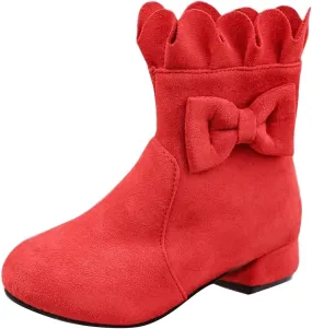 Toddler/Little Girls Sweet Short Ankle Boots Bowknot Side Zipper Low Heel Dress Booties Fashion Toddler Girls Booties