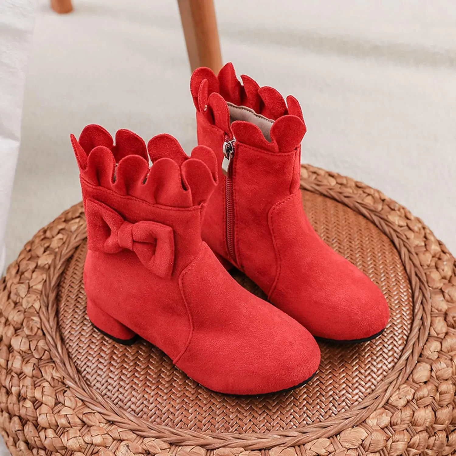 Toddler/Little Girls Sweet Short Ankle Boots Bowknot Side Zipper Low Heel Dress Booties Fashion Toddler Girls Booties