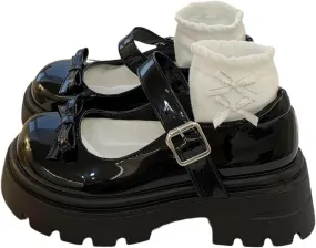 Ulalaza Vintage Mary Jane Comfort Loafers Platform Chunky Mid-Heel Classic Lace up Zipper Closed Round Toe Slip-on Uniform Dress Shoes Brogues Casual Fashion Shoes with Chain for Women